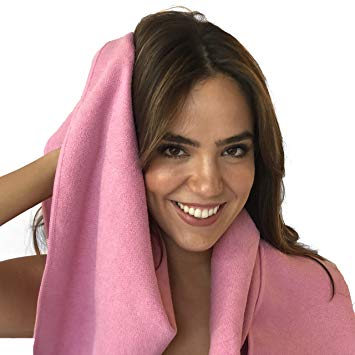 BeeDry Microfiber Hair Towel by Beauty Bee - Luxurious MicroCrepe Fabric - Stays Put While Wearing - Super Absorbent - Lightweight - Hang Loop - XL Size 22" x 42"