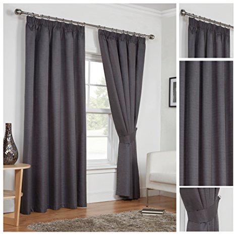 Lunar Light Reducing Thermally Coated Dark Grey Pencil Pleat/Tape Top Unlined Readymade Curtain Pair 66x90in(168x228cm) Approximately By Hamilton McBride®