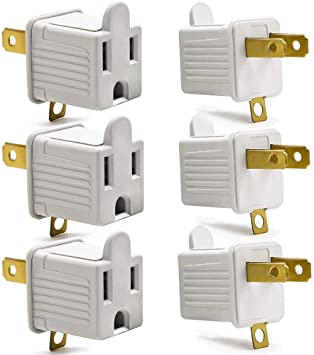 3 Prong to 2 Prong Outlet Adapters, Polarized Grounding Outlet Adapters, 3-Prong Plug Converter for Wall Outlet, Heat Resistance, 125V 15A, Convert 2 3-Prong, White, 6 Packs