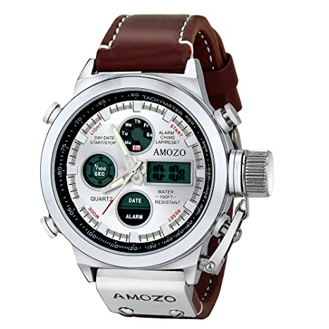 Amozo® Muscular Series - Analog & Digital Men's Watch, Boy's Watch with Leather Strap - AMZ0606