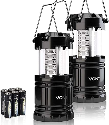 Vont 2 Pack LED Camping Lantern, Super Bright Portable Survival Lanterns, Must Have During Hurricane, Emergency, Storms, Outages, Original Collapsible Camping Lights / Lamp (Batteries Included)