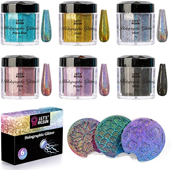 LET'S RESIN Holographic Glitter, 0.08mm- Ultra Fine Glitter for Resin Crafts/Tumbler, High Sparkle Saturated Color Glitter Powder for Nail Art, Slime, Body, Hair, Face