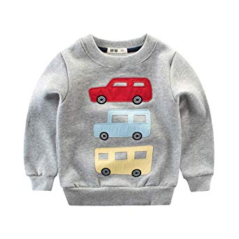 DDSOL Toddler Boys Cute Dinosaur Car Print Long Sleeve T Shirt Cartoon Crew Neck Sweatshirts Kids 2-8 Years