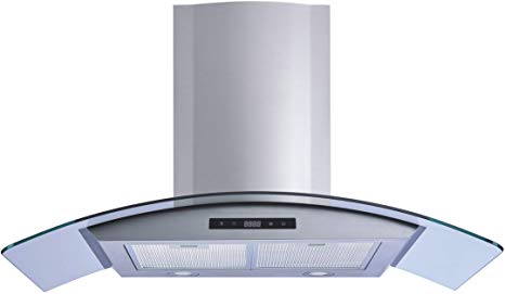 Winflo 36" Wall Mount Stainless Steel/Tempered Glass Convertible Kitchen Range Hood with 450 CFM Air Flow, Touch Control, Aluminum Filters and LED Lights