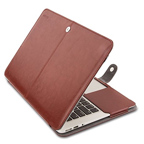 MOSISO Premium Quality PU Leather Book Cover Clip On Folio Flip Case Sleeve with Stand Function for MacBook Air 13 Inch (A1466 & A1369), Brown
