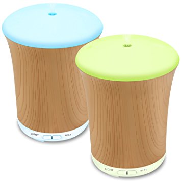 Essential Oil Diffuser, 2 Pack ZOOKKI 200ml Wood Grain Aroma Diffuser Ultrasonic Cool Humidifier with Changeable 8 Color LED and Waterless Auto Shut-Off for Home Office Baby