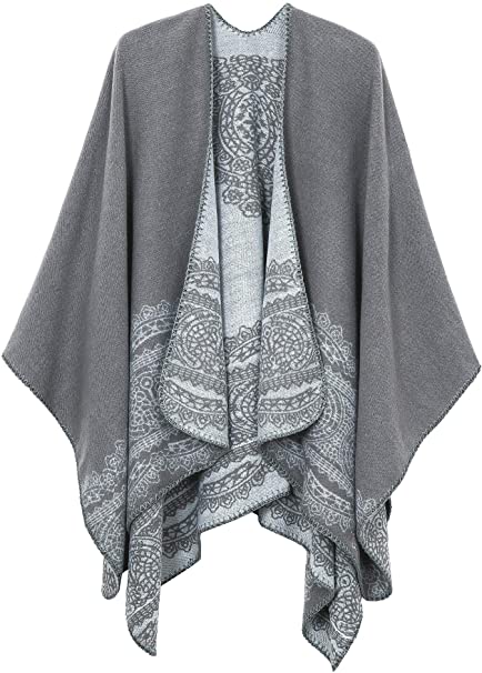 Women's Vintage Pattern Open Front Poncho Cape Shawl