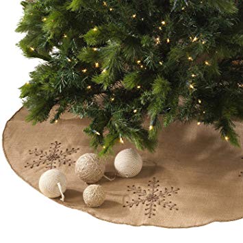 Fennco Styles Jeweled Snowflake Burlap Design Holiday Decor Natural Chirstmas Tree Skirt (53" Tree Skirt)