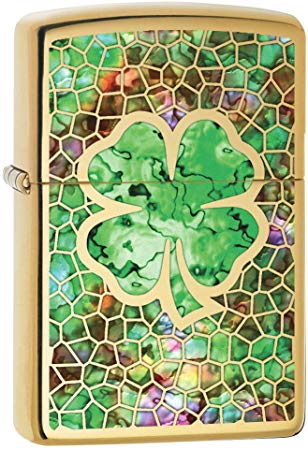 Zippo Lighter: Fusion Four Leaf Clover - High Polish Brass 78459