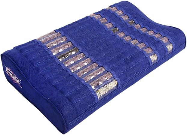 GemsMat - Isabella - Natural Amethyst Mat Jade Obsidian Stone 19"L x 12"W x 4"H (Gentle) FDA Registered Manufacturer Memory Foam Neck Pillow Blue Color Suede Non Electrical Far Infrared Heating Pad
