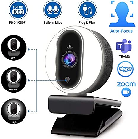 2020 NexiGo 1080P Webcam with Microphone and Ring Light, 3 Level Brightness with Touch Control, Auto-Focus, Web Camera for Zoom Skype Facetime Video Calling, Streaming Webcam for PC Mac Laptop Desktop