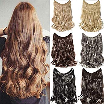 20"/24" Curly Secret Wire No Clip Hair Extensions Hidden Wire Synthetic Hairpieces No Clip Hair Adjustable Transparent Wire