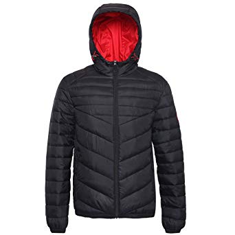 Rokka&Rolla Men's Lightweight Water Resistant Hooded Quilted Poly Padded Puffer Jacket