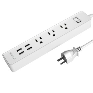 dodocool Smart Power Strip Outlet Surge Protector 3 AC 4.59ft Cord with 5V 2.4A 4-Port USB Charger for Smartphones Tablets US Plug