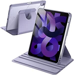 JETech Rotating Case for iPad Air 11-Inch M2 (2024), iPad Air 5/4 (2022/2020 5th/4th Generation 10.9-Inch), 360 Degree Rotation Protective Stand Cover Clear Back, Auto Wake/Sleep (Purple)