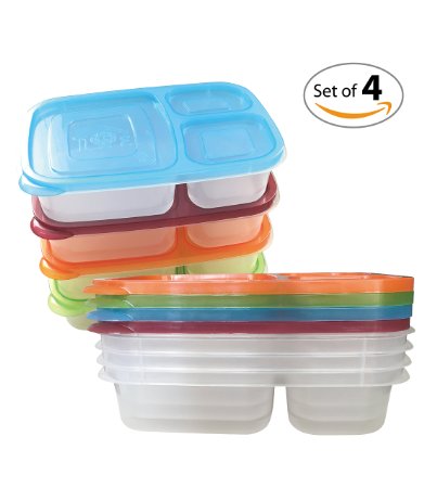 EWEI'S HomeWares Bento Lunch Box Food Storage Containers Boxes Divided Plates with Lids for Kids Adults, Set of 4