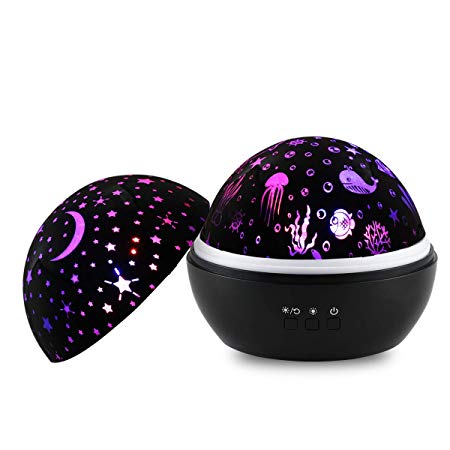 New Night Light Projector for Children, YHMAE 360 Degree Rotation Colorful Star Moon and Ocean Night Lamp 4 LED Bulbs 9 Modes Gift for Baby Kid Bedroom Nursery Decor (Black)