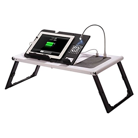 Etable Plastic Adjustable Laptop Table Stand for Sofa Bed Couch Floor- Foldable Legs Lapdesk Smart Desk Built-in 10000mAH Powerbank to Recharge Tablet/Phones- Portable Kids Tablet PC Table Lap Tray