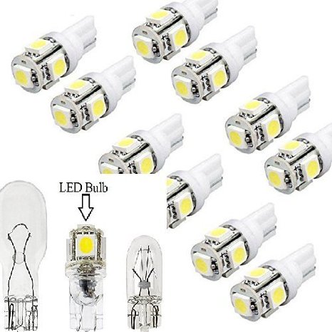 10x LED Replacements for Malibu Landscape Light 5 Led/smd Per Bulb 194 T10 T5 Wedge Base Cool White 12v Dc 1407ww