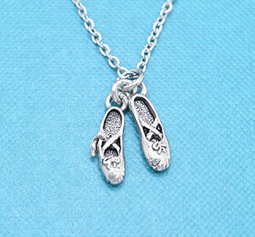 Little girls ballet slippers necklace in silver pewter on a 14 stainless steel cable chain with two inch extender. Dance Gift. Ballet Shoe