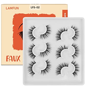 3D False Lashes, LamFun Faux Mink Lashes, Crisscross Lashes Pack for Natural Look, Flared, Lightweight and Comfortable, Reusable Fake Eyelashes, Cruelty-Free, 6 Pairs