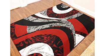 Eldorado Modern Design Printed Swirls Area Rug, Luxurious, Elegant, and Fashionable Area Rug (5'3"X7'2", Red and Black)