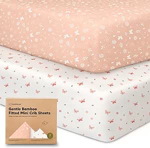 Pack and Play Sheets Fitted, 2-Pack Mini Crib Sheets - Pack N Play Sheets, Organic Fitted Crib Sheet for Pack and Play Mattress,Playard Baby Crib Sheets,Crib Sheets Neutral for Boys,Girls(Butterflies)