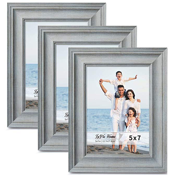 LaVie Home 5x7 Picture Frames (3 Pack, Light Gray Wood Grain) Rustic Photo Frame Set with High Definition Glass for Wall Mount & Table Top Display, Set of 3 Elite Collection
