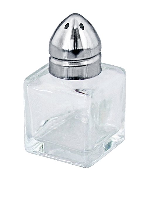 New Star Foodservice 22254 Glass Cube Mini Salt and Pepper Shaker with Stainless Steel Top, 0.5-Ounce, Set of 48