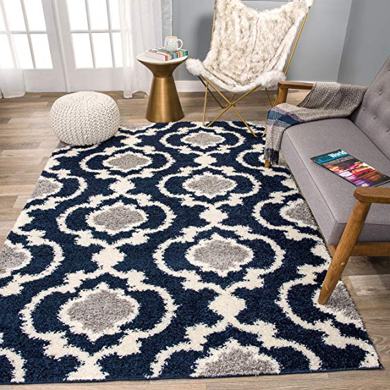 Rugshop Cozy Moroccan Trellis Indoor Shag Area Rug 10' x 14' Navy