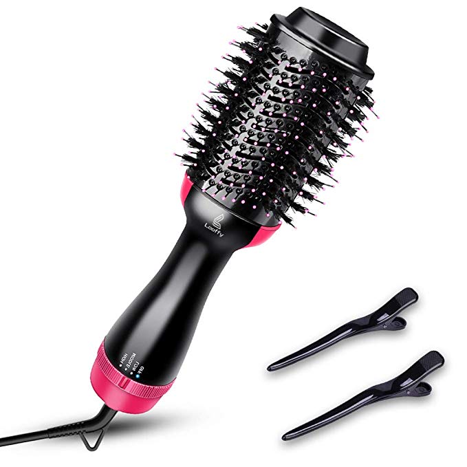 Hair Dryer Brush, 3 in 1 One Step Hair Dryer & Volumizer, Electric Rotating Air Hair Brush, Negative Ion Hot Air Brush, Salon Styler for Straightening, Curling, Blow Dryer Straightener -Black