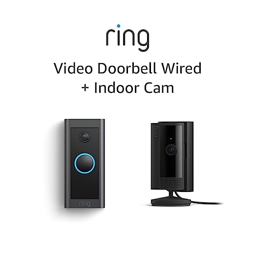 All-new Ring Indoor Cam, Black with Ring Video Doorbell Wired