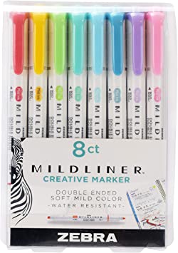 Zebra Pen Mildliner, Double Ended Highlighter, Broad and Fine Tips, Assorted Colors, 8 Pack
