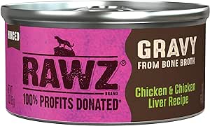 Rawz Natural Premium Minced Canned Cat Food in Gravy from Bone Broth - Made with Real Meat Ingredients No BPA & Gums - (3 Ounce cans) (Pack of 18), Chicken & Chicken Liver