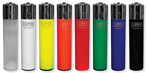 8 Reusable Clipper Lighters Assorted Solid Colors Refillable Reflintable