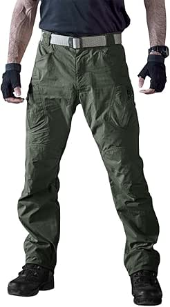 TACVASEN Men's Tactical Pants, Lightweight 9 Pockets Cargo Hiking Pants, Water Resistant Work Pants for Men Construction