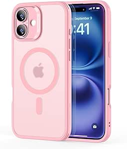 ESR for iPhone 16 Case, Compatible with MagSafe, Shockof Military-Grade tection, Magnetic Phone Case for iPhone 16, Classic Hybrid Case (HaloLock), Frosted Pink