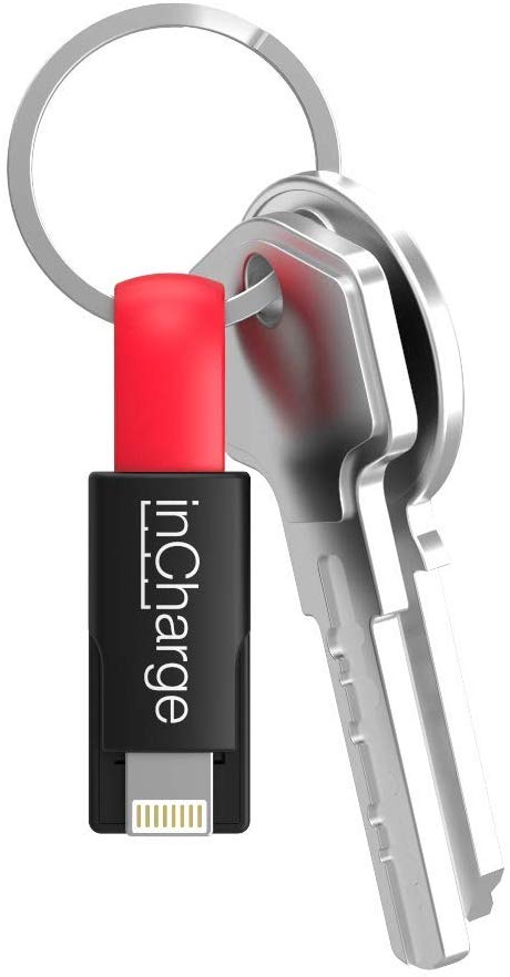 inCharge Dual 2in1 Ultra Portable Charging/Sync Keychain Cable Compatible with Apple iPhone/iPad/airPods and All Android microUSB Devices (TPE-RED)