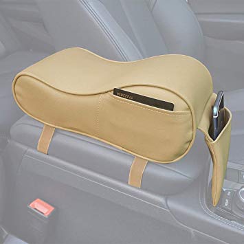 GSPSCN Center Console Armrest Pad Soft Memory Foam Pu Leather with Storage Pockets Seat Cushion (Beige)