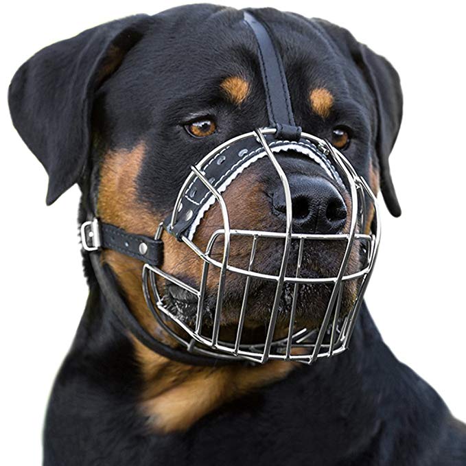 BronzeDog Dog Muzzle Wire Basket Rottweiler Adjustable Leather Straps