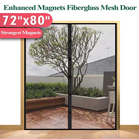 [Upgrade Version] Fiberglass Mesh Magnetic Screen Door Curtain, Mkicesky Double Patio Mesh Cover for French/Sliding Door with Full Frame Hook&Loop Fit Door Up to 70"x 79" Max - Newest 9.84" Magnet