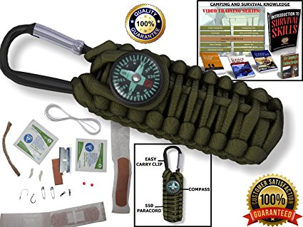 550 Paracord Grenade Emergency Kit - Your Survival Pack Is 550 Parachute Cord Has an Attached Clip & Compass Filled with 17 Tools