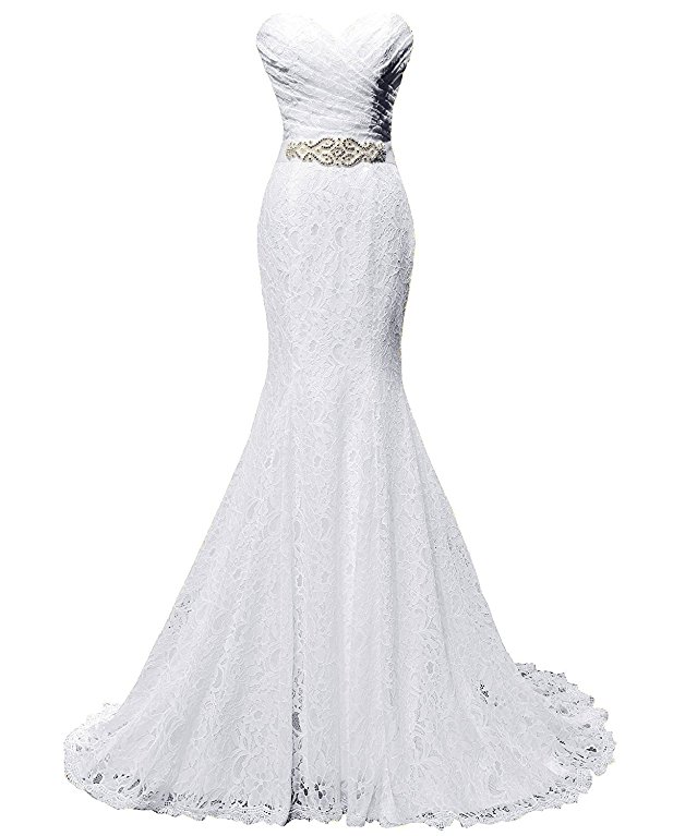 Solovedress Women's Lace Wedding Dress Mermaid Evening Dress Bridal Gown with Sash