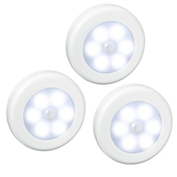 AMIR Motion Sensor Light, Cordless Battery-Powered LED Night Light, Stick-anywhere Closet Lights Stair Lights, Safe Lights for Hallway, Bathroom, Bedroom, Kitchen, etc. (Silver- Pack of 3)