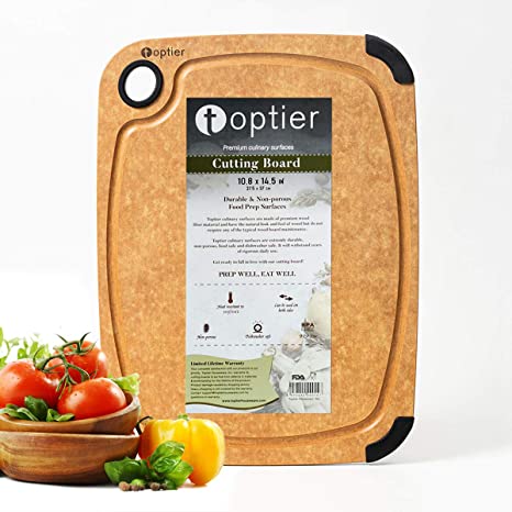 Wood Fiber Cutting Board, TOPTIER Dishwasher Safe Cutting Boards for Kitchen, Eco-Friendly, Non-Slip, Fruit Juice Grooves, Non-Porous, BPA Free, Medium Cutting Board, 14.5 x 11-inch, Natural Slate