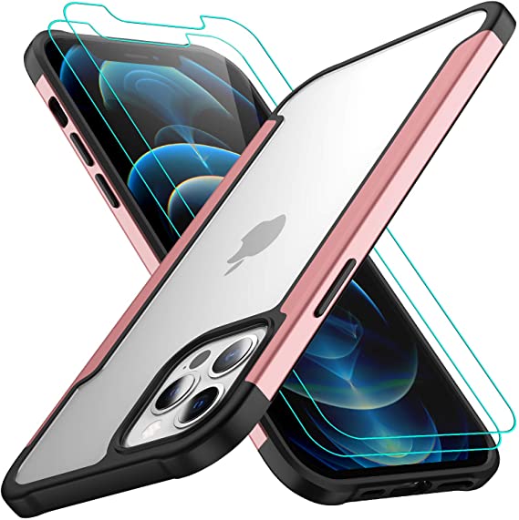 AEDILYS Compatible with iPhone 12 case, Compatible with iPhone 12 pro Case,[Airbag Series] with [2xScreen Protector] 15Ft. Drop Tested [Scratch-Resistant] 6.1 Inc- Rose Gold