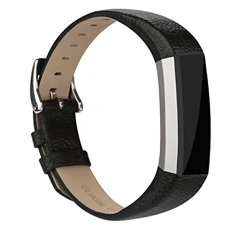 Fitbit Alta HR and Alta Bands Leather, Vancle Leather Band for Fitbit Alta HR and Fitbit Alta Strap (black-leather)