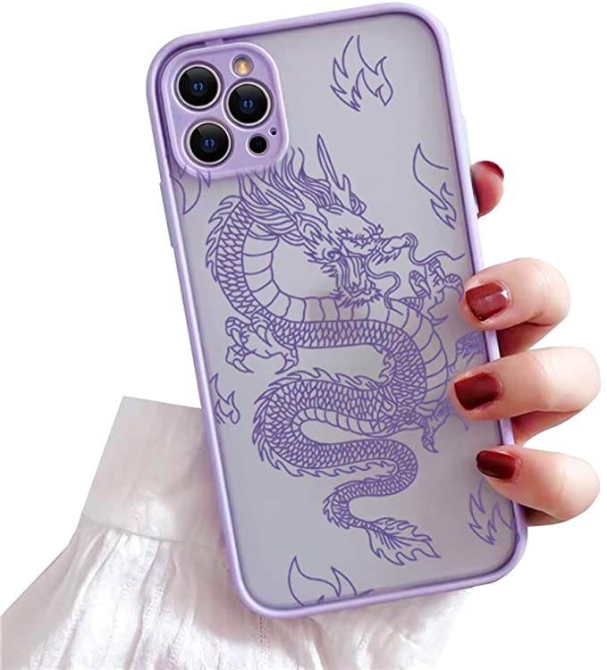 Ownest Compatible with iPhone 12 Pro [Not Fit 12 6.1"] Case for Clear Animal Dragon Cartoon Pattern Frosted PC Back 3D and Soft TPU Silicone Shockproof Protective Case for iPhone 12 Pro-Purple-H