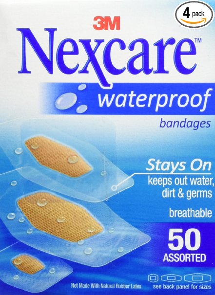 Nexcare Waterproof Clear Bandage Assorted Sizes, 50-Count Packages (Pack of 4)