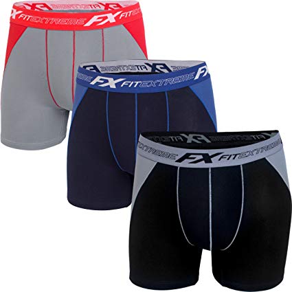 FITEXTREME Mens 3 to 5 Pack Cool Sporty Performance Stretch Boxer Briefs